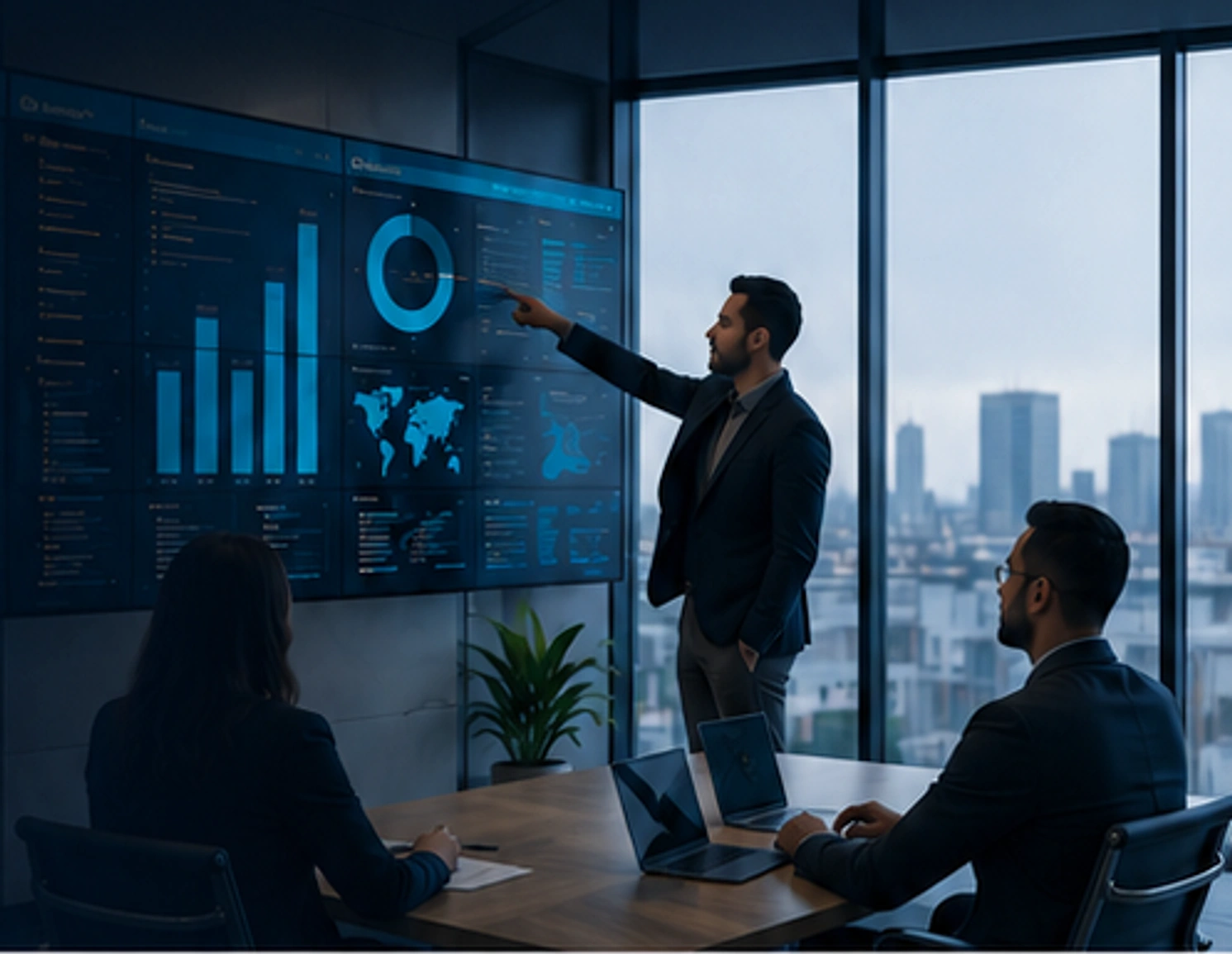 Professionals gebruiken digitale dashboards voor analyse en besluitvorming